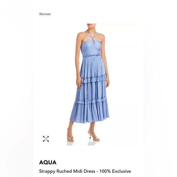 Aqua Womens Tiered Midi Halter Dress, Blue
